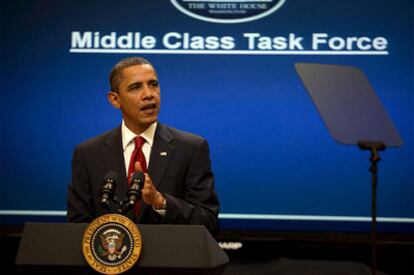 Barack Obama anuncia ante la prensa medidas para favorecer a la clase media estadounidense.