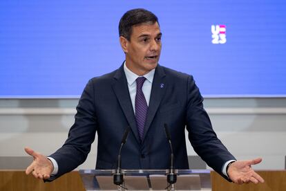 Pedro Sánchez, el viernes en la CEOE, en la presentación de la propuesta estratégica de la Presidencia española de la UE.