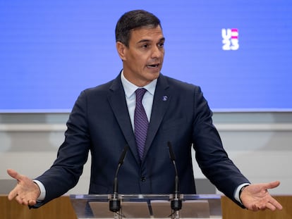 Pedro Sánchez, el viernes en la CEOE, en la presentación de la propuesta estratégica de la Presidencia española de la UE.