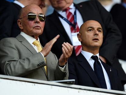 Tottenham Hotspur owner Joe Lewis (L) and chairman Daniel Levy in the stands.