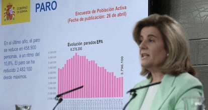 La ministra de Empleo, Fátima Báñez, durante una rueda de prensa posterior al Consejo de Ministros. 