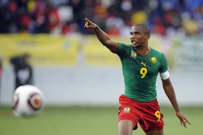 Eto&#039;o, durante la Copa de &Aacute;frica de 2010.