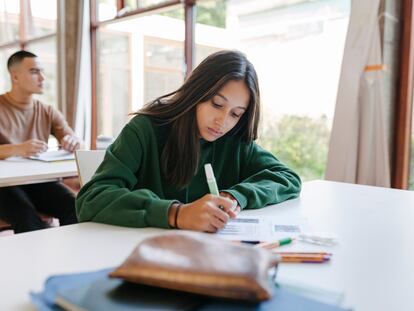 Una estudiante aplica un examen, en una fotografía ilustrativa.