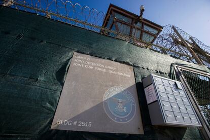 In this photo reviewed by U.S. military officials, the control tower of Camp VI detention facility is seen on April 17, 2019, in Guantanamo Bay Naval Base, Cuba.