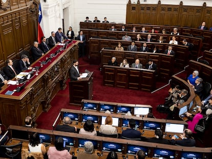 El presidente Gabriel Boric durante la ceremonia de instalación del Consejo Constitucional en la sede del Congreso de Santiago de Chile.