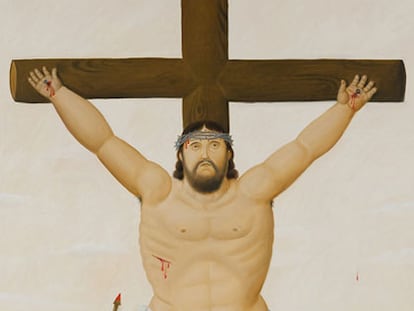 "Vía crucis", nueva exposición del artista colombiano Fernando Botero, se ha inaugurado este viernes en la galería Marlborough de Nueva York. Se trata de 27 óleos y 34 dibujos sobre papel que interpretan escenas de la Pasión de Cristo, pero engordadas desde el punto de vista "obeso" del autor, famoso por su fijación por las figuras humanas voluminosas