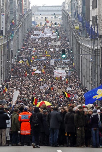 Manifestación en Bruselas para pedir la formación de un Gobierno.