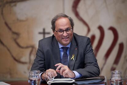 El presidente de la Generalitat, Quim Torra, en una reunión del gobierno catalán.