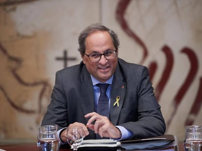 El presidente de la Generalitat, Quim Torra, en una reunión del gobierno catalán.