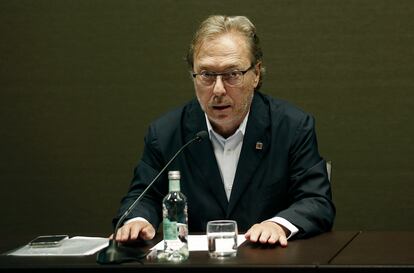 El candidato a la presidencia de la Cámara de Comercio de Barcelona, Josep Santacreu, en una reciente rueda de prensa.