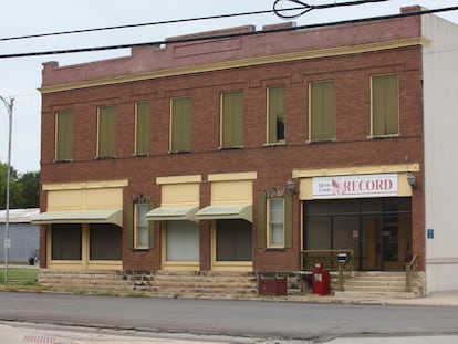 The offices of the Marion County Record sit across from the Marion County Courthouse in Marion, Kan., Sunday, Aug. 13, 2023, in Marion, Kansas.