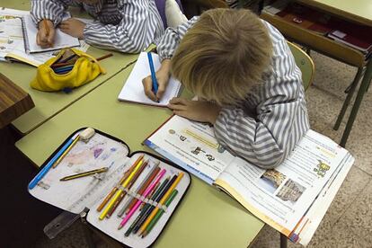 Alumnos de tercero de primaria en la escuela Sant Jordi de Vilassar de Dalt, Barcelona.