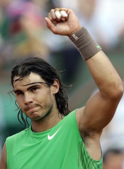 Nadal celebra el triunfo ante Bellucci