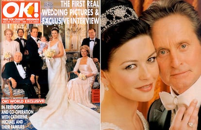 En enlace entre Michael Douglas y Catherine Zeta-Jones en el año 2000 fue lo más cercano a una boda real en Hollywood. El diseñador Christian Lacroix ideó el vestido especialmente para ella. ¿El precio? 140.000 dólares (unos 124.000 euros).