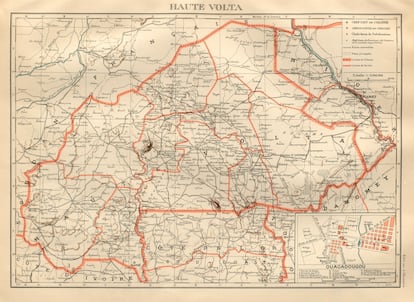 Mapa de Alto Volta y su capital, Uagadugú, fotografiado en 1931.