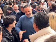 El presidente de Vox, Santiago Abascal, durante un acto de campaña este viernes en Miranda de Ebro (Burgos).