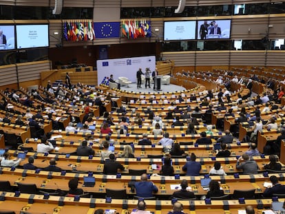 El hemiciclo de la sede bruselense del Parlamento Europeo.