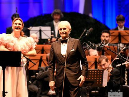 Arteta y Carreras durante el concierto de Pedralbes.