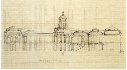 Alzado de la fachada principal del palacio del segundo proyecto de Robert de Cotte, 1714-1715. Biblioteca Nacional de Francia.