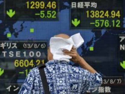 Una pantalla que muestra la cifra alcanzada por el índice Nikkei de la Bolsa de Tokio. EFE/Archivo