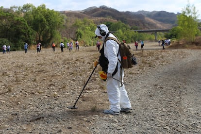 Miembros de caravana internacional de búsqueda de personas desaparecidas buscan fosas clandestinas en el estado de Michoacán, en una fotografía de archivo.