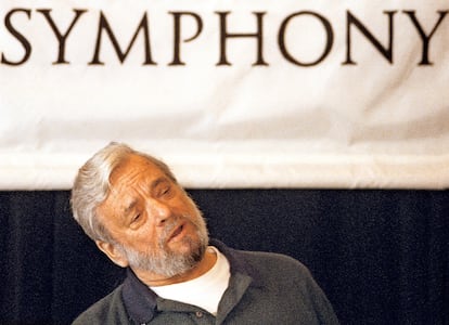 SAN FRANCISCO, CALIFORNIA - JULY 19: Composer Stephen Sondheim answers questions during a press conference July 19, 2001 about the up coming production of the musical thriller "Sweeney Todd: The Demon Barber of Fleet Street" during the San Francisco Symphony's Summer in the City series at Davies Symphony Hall. (Photo by Ron Lewis/MediaNews Group/East Bay Times via Getty Images