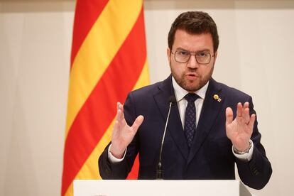 El presidente de la Generalitat, Pere Aragonès, en el Palau de la Generalitat este martes.