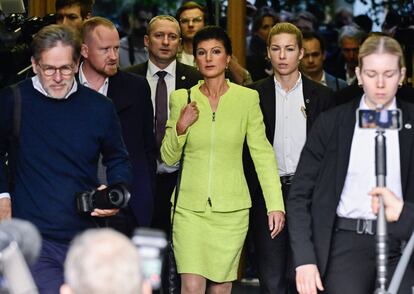 Sahra Wagenknecht, a su llegada a la rueda de prensa en la que presentó la semana pasada su nuevo proyecto político en Berlín.