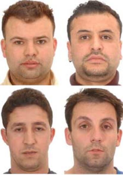 De izquierda a derecha y de arriba abajo, Mohamed Bekkali, Mohamed Chaoui, Abdelrrahim Zbakh y José Emilio Suárez Trashorras.