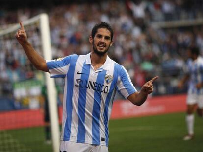 Isco celebra un gol en La Rosaleda