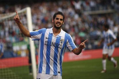 Isco celebra un gol en La Rosaleda