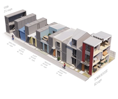 Render del estudio Elemental con la unidad integrada en sistemas de autoconstrucción.