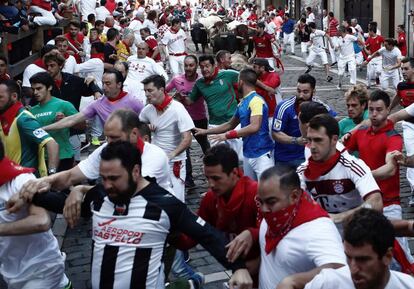 Animals from the Núñez del Cuvillo took to the streets of the northern Spanish city of Pamplona this morning
