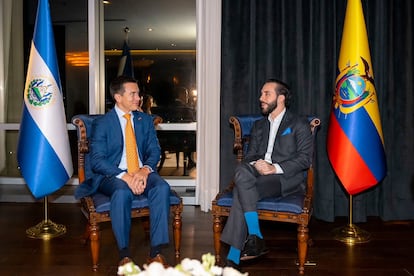 Daniel Noboa reunido con Nayib Bukele en San Salvador, el 31 de mayo.