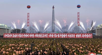 Celebrações neste sábado em Pyongyang pelo lançamento bem-sucedido do Hwasong-15, na quarta-feira passada.