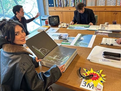 Model and businesswoman Kim Kardashian, meeting with Japanese architect Tadao Ando, 81, the winner of the 1995 Pritzker Prize.