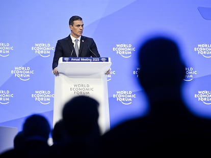 Pedro Sánchez durante su intervención en el foro de Davos