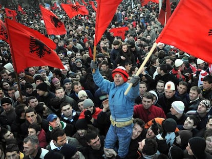Celebración en Pristina de la independencia de Kosovo en febrero de 2008.