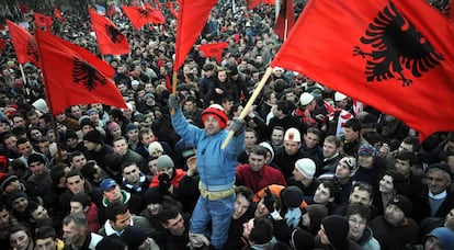 Celebración en Pristina de la independencia de Kosovo en febrero de 2008.