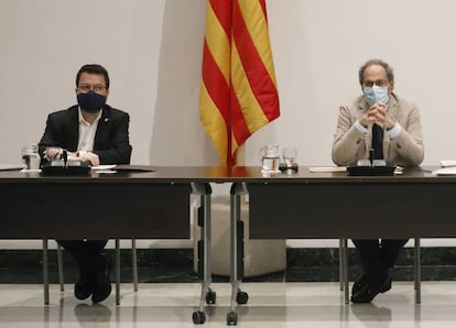 Quim Torra i Pere Aragonès a la reunió setmanal del Govern.