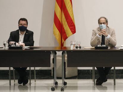 Quim Torra i Pere Aragonès a la reunió setmanal del Govern.