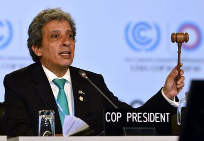 El presidente de la COP20, Manuel Pulgar, anuncia el acuerdo.