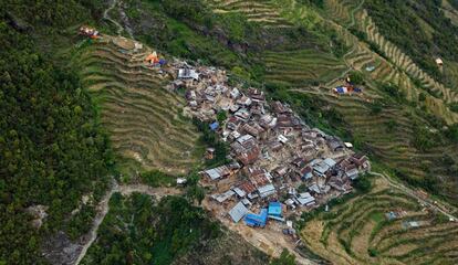 Imagen tomada con un dron después del terremoto en Nepal. 2015.
