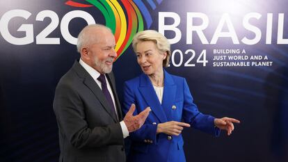 Brazil's President Lula da Silva meets with European Commission President Ursula von der Leyen, ahead of the G20 summit, in Rio de Janeiro, Brazil, November 17, 2024. 