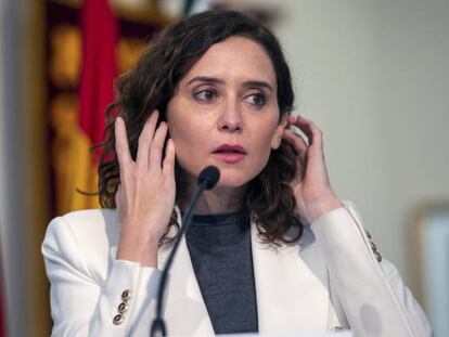 Isabel Díaz Ayuso, presidenta de la Comunidad de Madrid, este martes en una rueda de prensa posterior al Consejo de Gobierno.