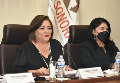 Guadalupe Taddei Zavala en un evento del Instituto Nacional Electoral de Sonora.