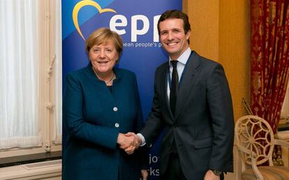 Reunión de Pablo Casado con Ángela Merkel. 