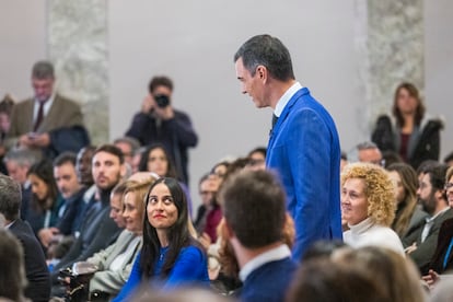 El presidente del Gobierno, Pedro Sánchez, presenta su libro 'Tierra Firme' en el Circulo de Bellas Artes este lunes.