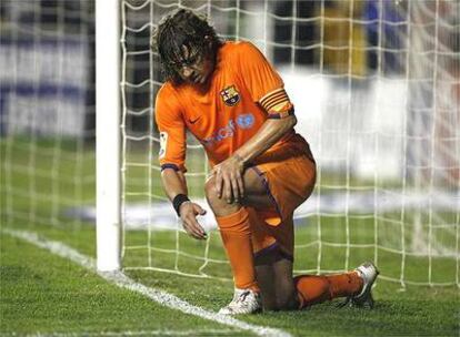 Puyol reacciona tras fallar una ocasión