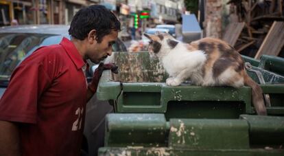 Ibrar recoge cartones y plásticos por las calles de Estambul.